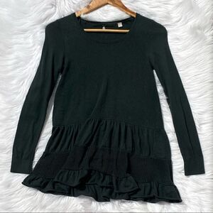 Anthropologie Knitted & Knotted Tiered Long Sleeve Tunic Forest Green XS
